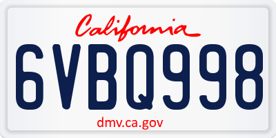 CA license plate 6VBQ998