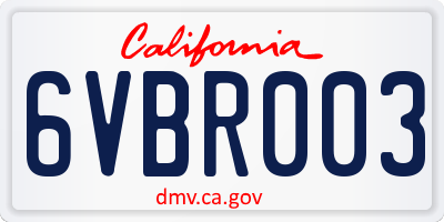 CA license plate 6VBR003