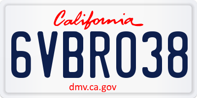 CA license plate 6VBR038