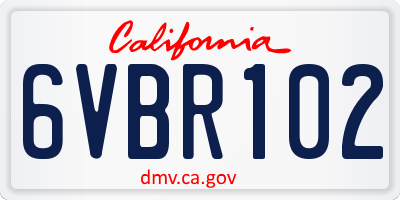 CA license plate 6VBR102