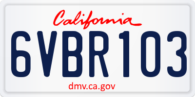 CA license plate 6VBR103