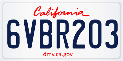 CA license plate 6VBR203