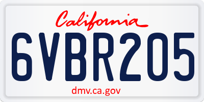 CA license plate 6VBR205