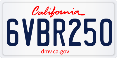 CA license plate 6VBR250