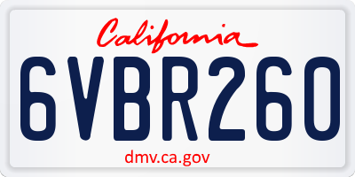 CA license plate 6VBR260