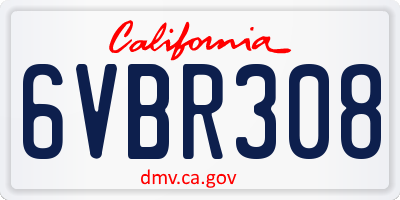CA license plate 6VBR308