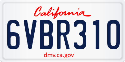 CA license plate 6VBR310