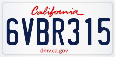 CA license plate 6VBR315