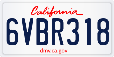 CA license plate 6VBR318