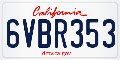 CA license plate 6VBR353