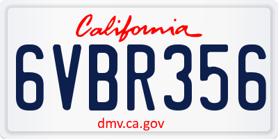 CA license plate 6VBR356