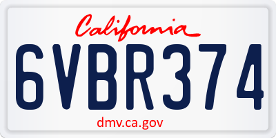 CA license plate 6VBR374