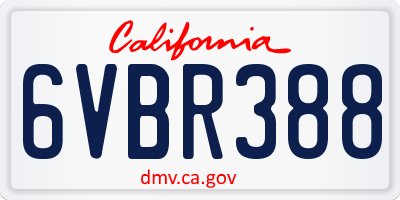CA license plate 6VBR388