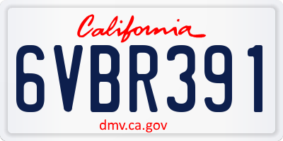 CA license plate 6VBR391