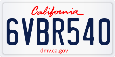 CA license plate 6VBR540