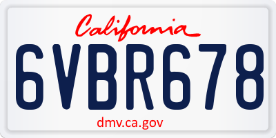 CA license plate 6VBR678