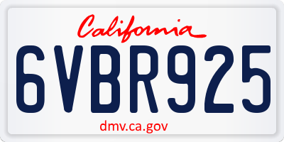 CA license plate 6VBR925