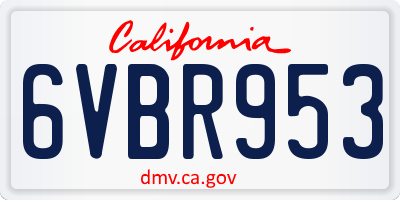 CA license plate 6VBR953