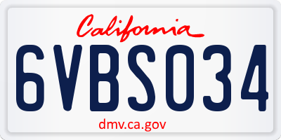 CA license plate 6VBS034