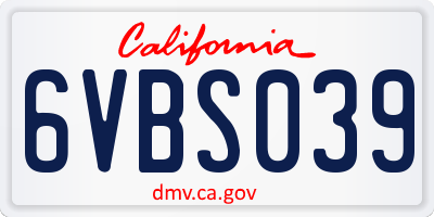 CA license plate 6VBS039
