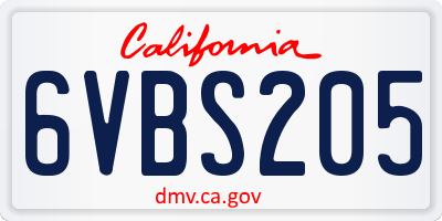 CA license plate 6VBS205