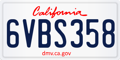 CA license plate 6VBS358