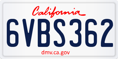 CA license plate 6VBS362