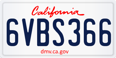 CA license plate 6VBS366