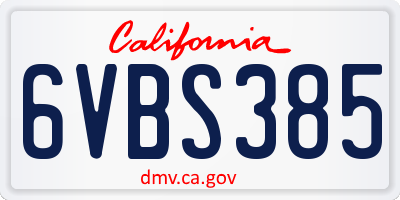 CA license plate 6VBS385