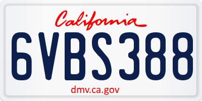 CA license plate 6VBS388