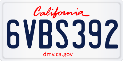CA license plate 6VBS392