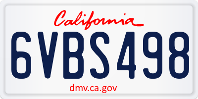 CA license plate 6VBS498