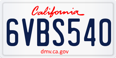 CA license plate 6VBS540