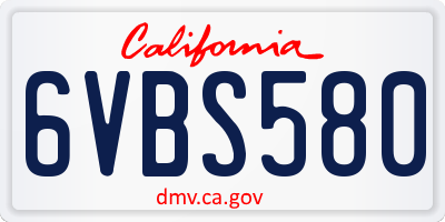 CA license plate 6VBS580