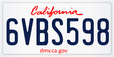 CA license plate 6VBS598