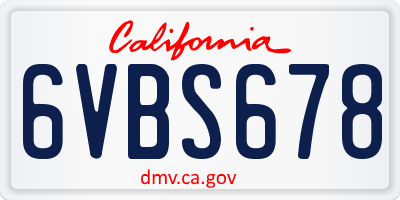 CA license plate 6VBS678