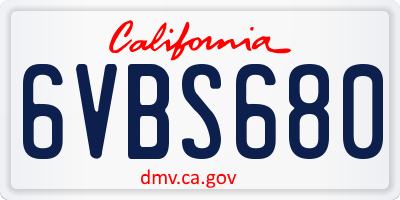 CA license plate 6VBS680