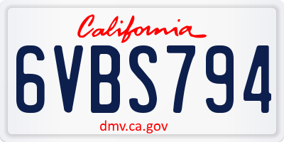 CA license plate 6VBS794