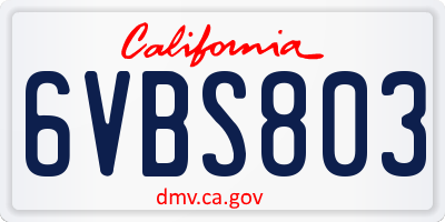 CA license plate 6VBS803