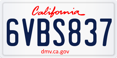 CA license plate 6VBS837