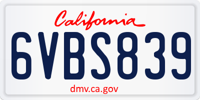 CA license plate 6VBS839