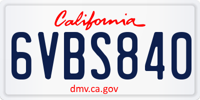 CA license plate 6VBS840