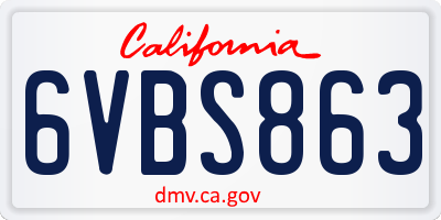 CA license plate 6VBS863