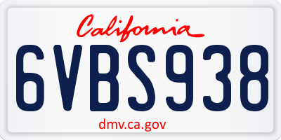 CA license plate 6VBS938
