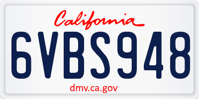 CA license plate 6VBS948
