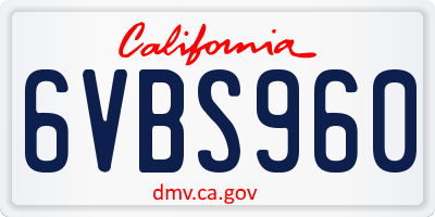 CA license plate 6VBS960