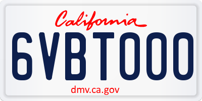CA license plate 6VBT000