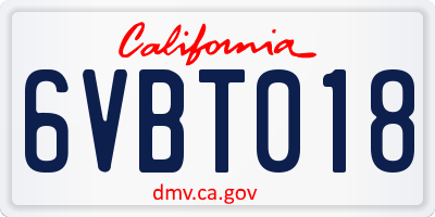 CA license plate 6VBT018