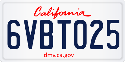 CA license plate 6VBT025