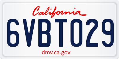 CA license plate 6VBT029